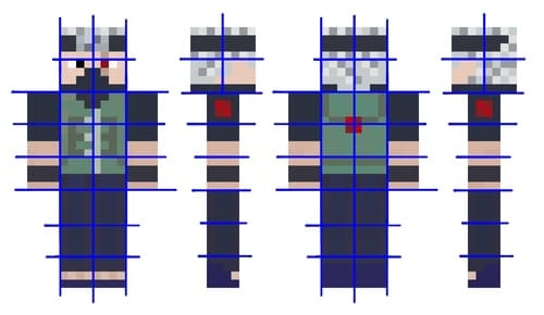 picture showing four sides of minecraft skin, split into 4x4 pixels